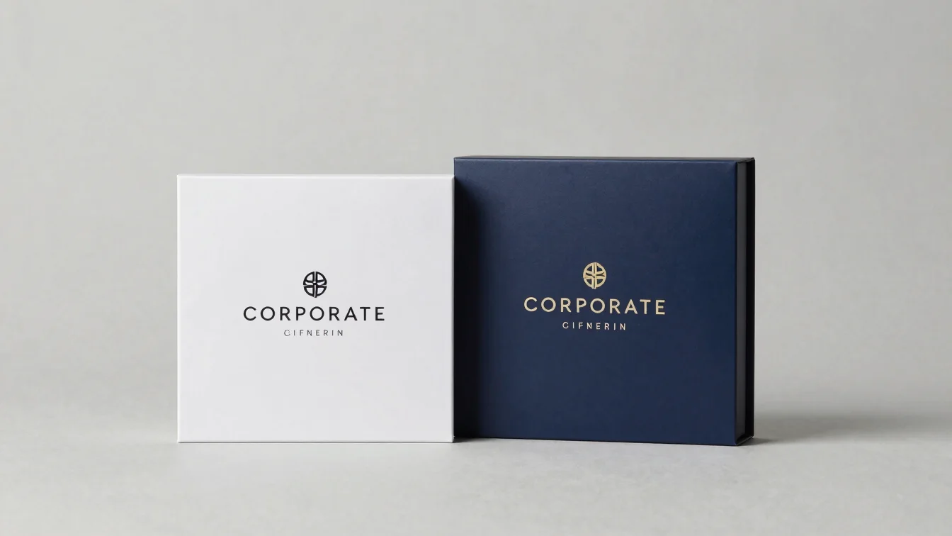 Corporate gift set, elegant branding, neutral minimal background,